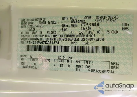 2007 Ford E-150 Commercial/Recreational z USA, uszkodzony, nr VIN 1FTNE14W67DA81374